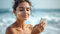 Une personne applique de la crème solaire minérale sur son visage à la plage.