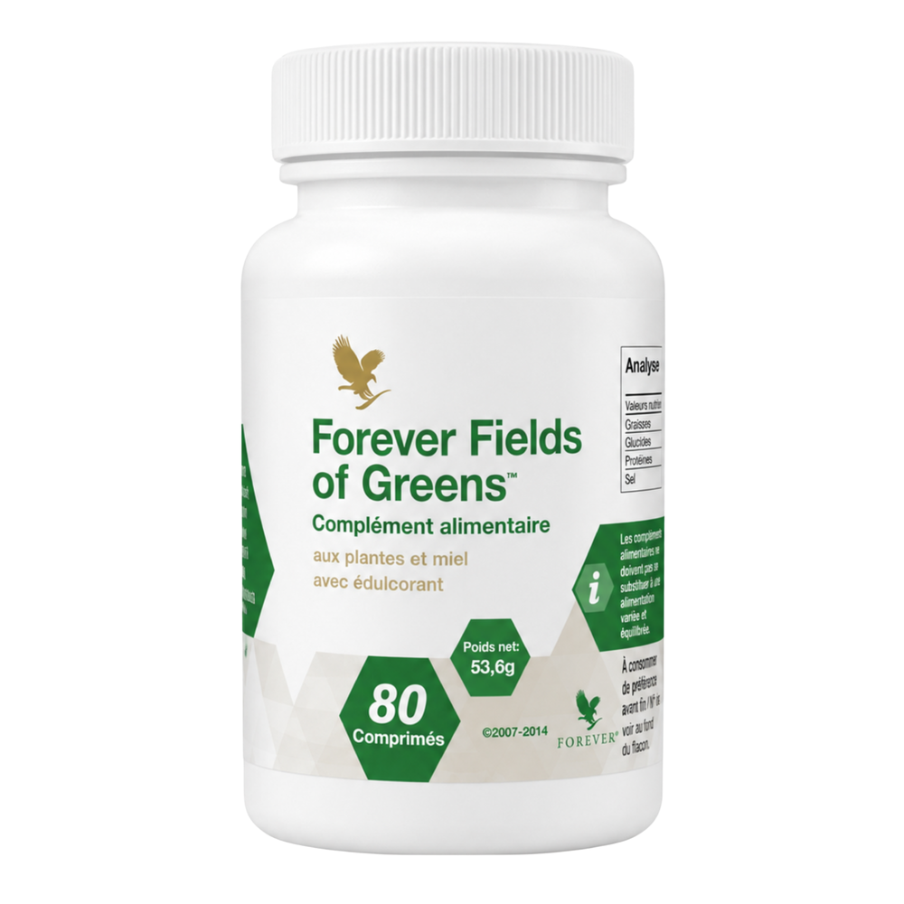 Forever Fields of Greens™ - Complément alimentaire à base de jeunes pousses d'orge, de blé et de luzerne - Packshot premium