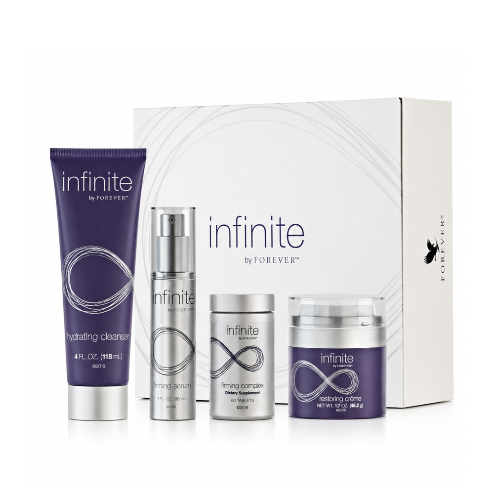 Coffret Infinite by Forever complet avec Hydrating Cleanser, Firming Serum, Firming Complex et Restoring Crème