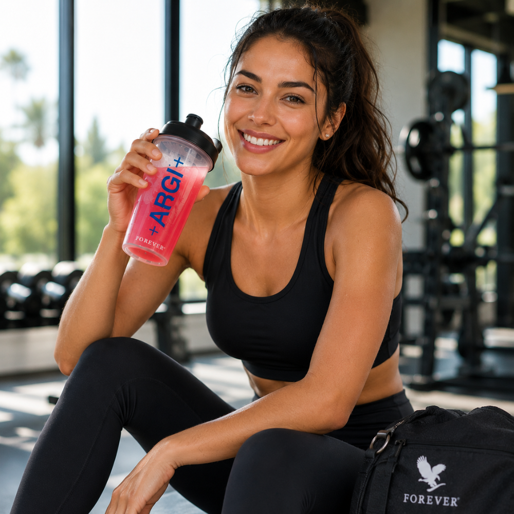 Forever ARGI+™ présenté dans un univers fitness premium pour les réseaux sociaux.