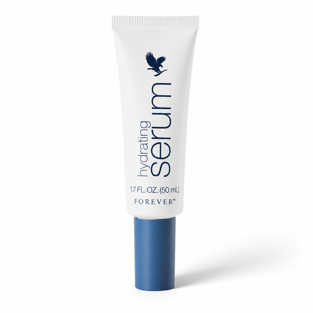 Tube du Forever Hydrating Serum sur fond blanc, packshot e-commerce haute résolution pour Shopify et Google Shopping.