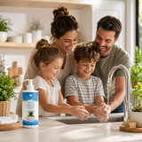 Famille utilisant Aloe Liquid Soap™ Forever pour le lavage des mains dans une cuisine lumineuse