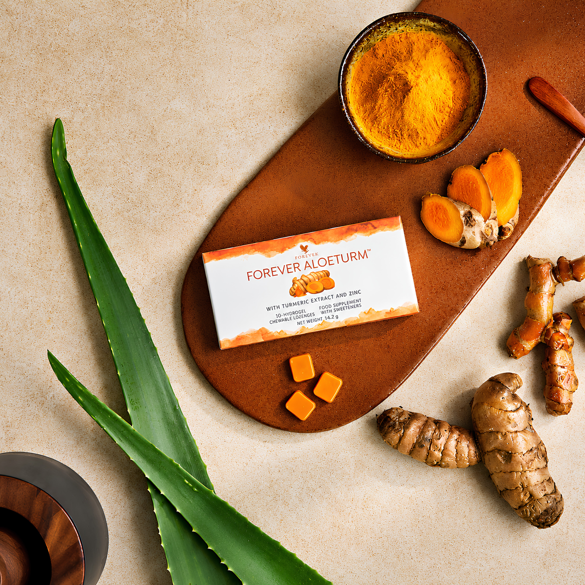 Forever AloeTurm™ avec aloe vera, curcuma d'origine indienne et pastilles hydrogel à la menthe