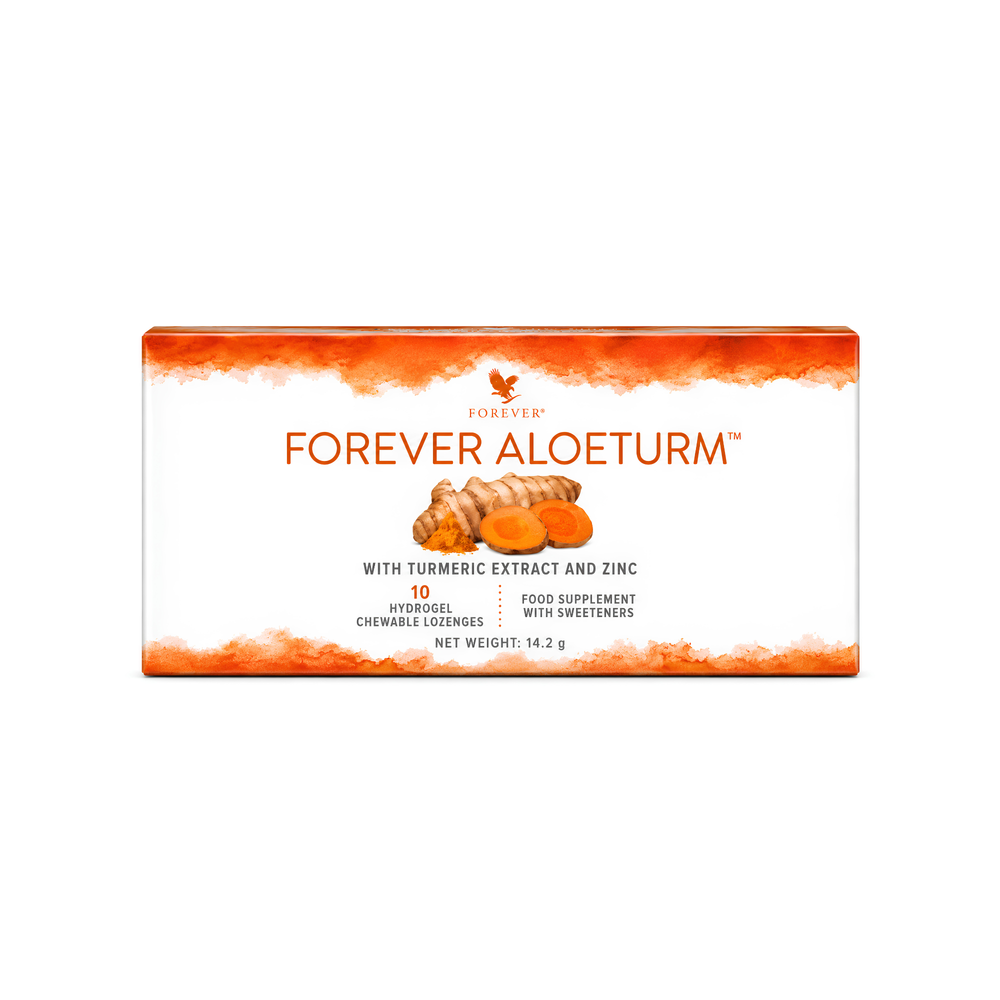 Packshot officiel Forever AloeTurm™ complément alimentaire au curcuma et au zinc en pastilles hydrogel
