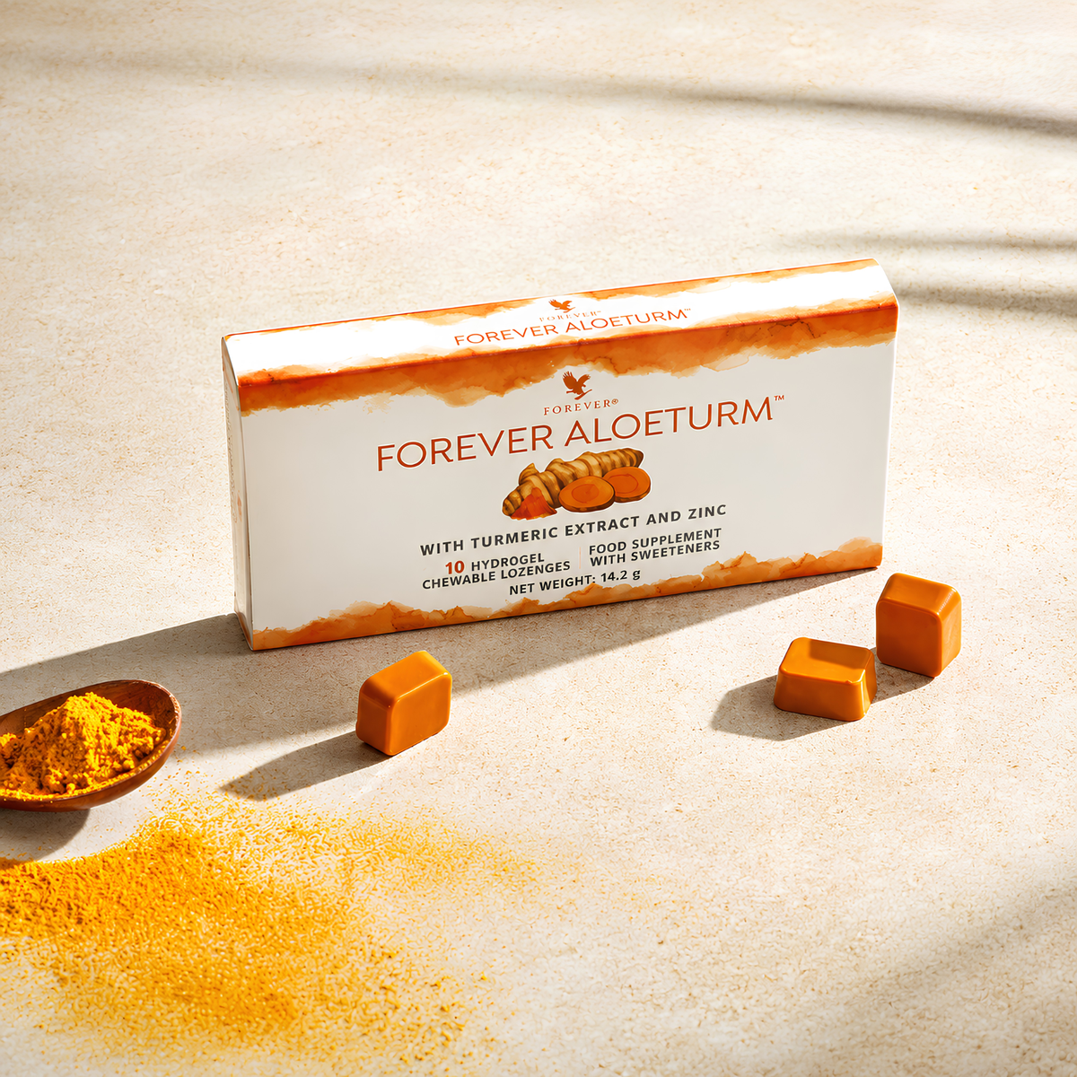 Forever AloeTurm™ complément alimentaire au curcuma et au zinc avec pastilles hydrogel et poudre de curcuma