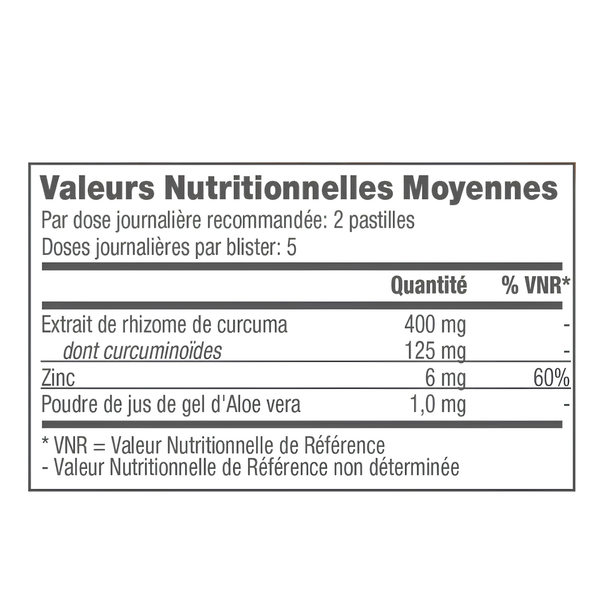 Valeurs nutritionnelles de Forever AloeTurm™ avec extrait de curcuma, zinc et poudre de gel d'aloe vera