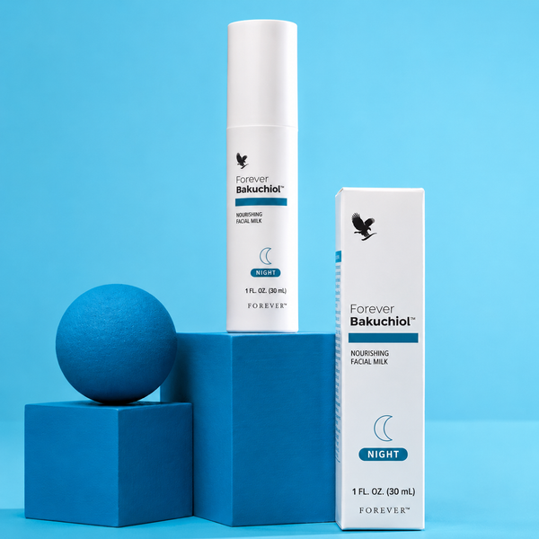 Forever Bakuchiol™ 30 ml avec son emballage officiel, sérum visage nourrissant pour la routine de nuit.