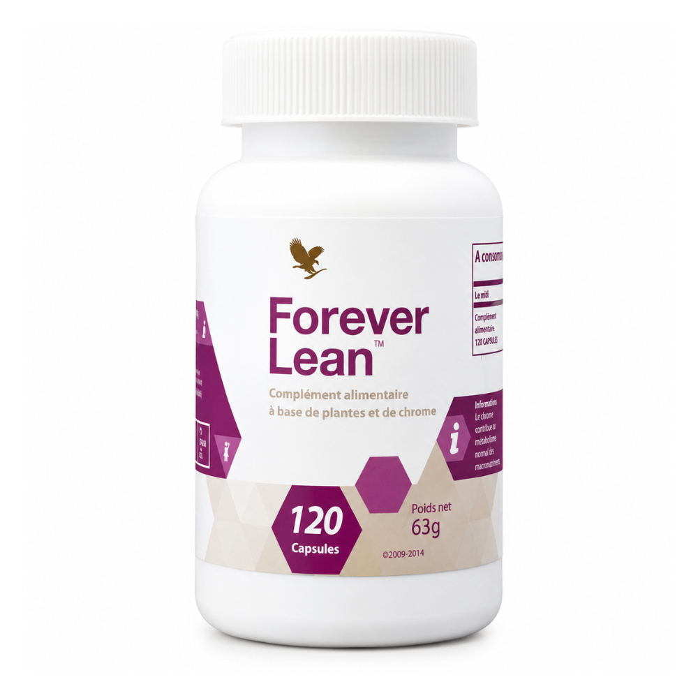 Packshot officiel Forever Lean™ Forever Living, flacon de 120 capsules végétales, complément alimentaire à base de NeOpuntia™, haricot blanc et chrome.