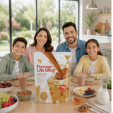 Famille marocaine moderne prenant un petit-déjeuner équilibré avec Forever Lite Ultra Chocolat