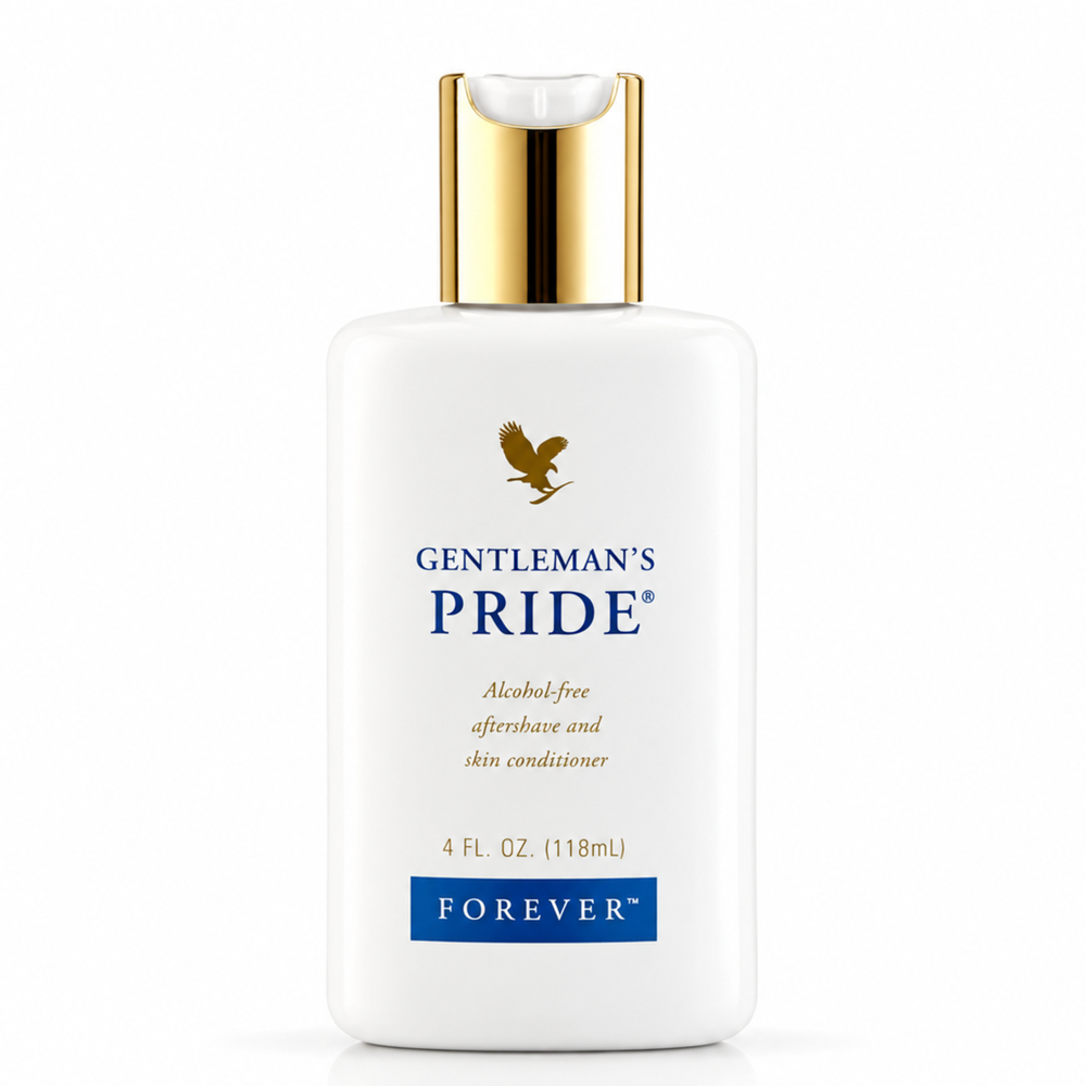 Packshot du soin après-rasage Gentleman's Pride™ Forever Living sans alcool à l'Aloe Vera sur fond blanc