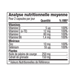 Tableau des valeurs nutritionnelles de Vitolize Hommes™ avec vitamines, zinc, sélénium, huile de pépins de courge et extrait de grenade